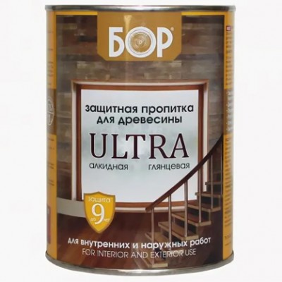 Защитная пропитка для древесины БОР Ultra 1л (0,75кг) красное дерево