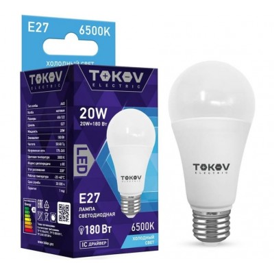 Лампа светодиодная 20Вт А60 6500К Е27 176-264В TOKOV ELECTRIC TKE-A60-E27-20-6.5K